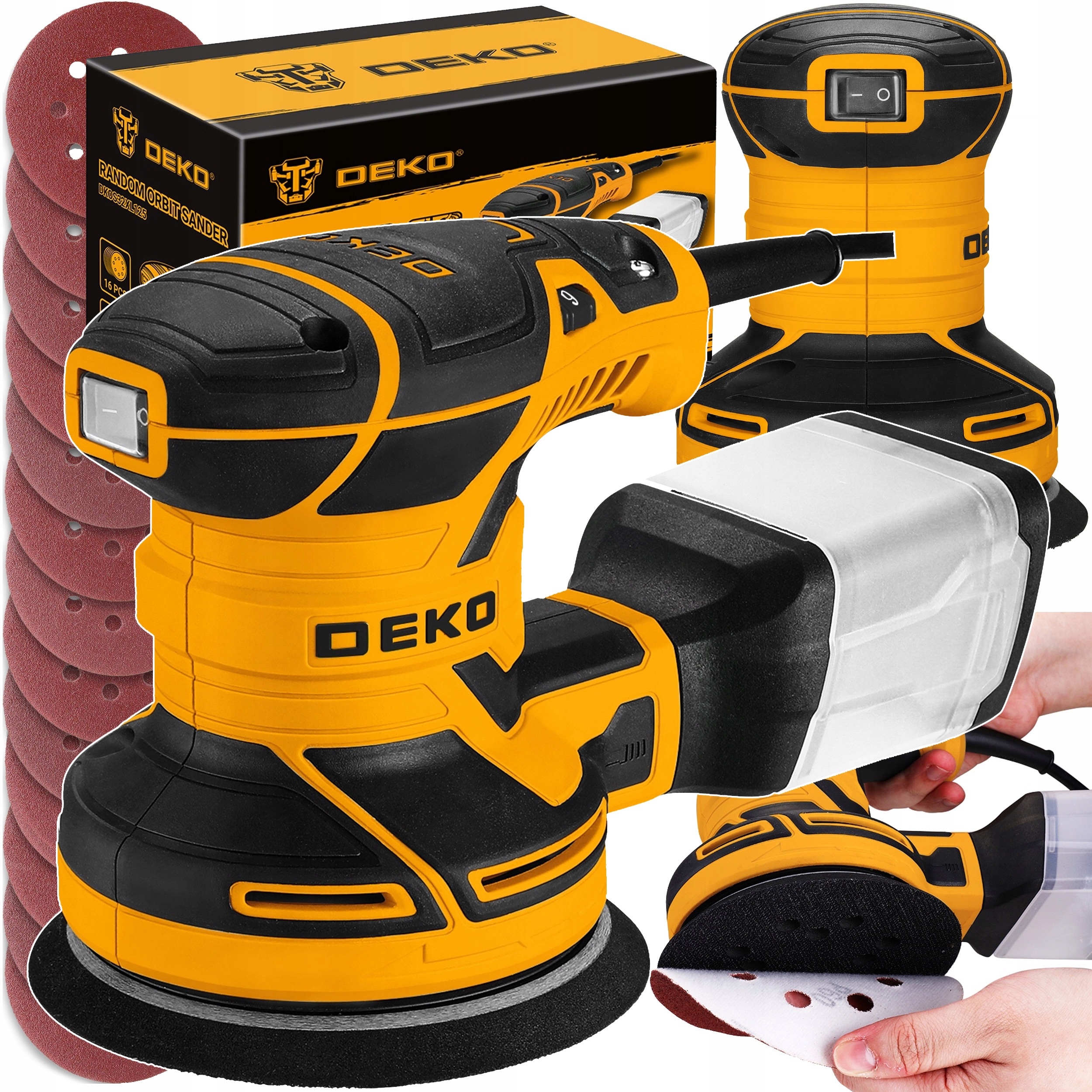 Szlifierka Oscylacyjna Mimośrodowa Elektryczna 125MM 16x Krążki Ścierne