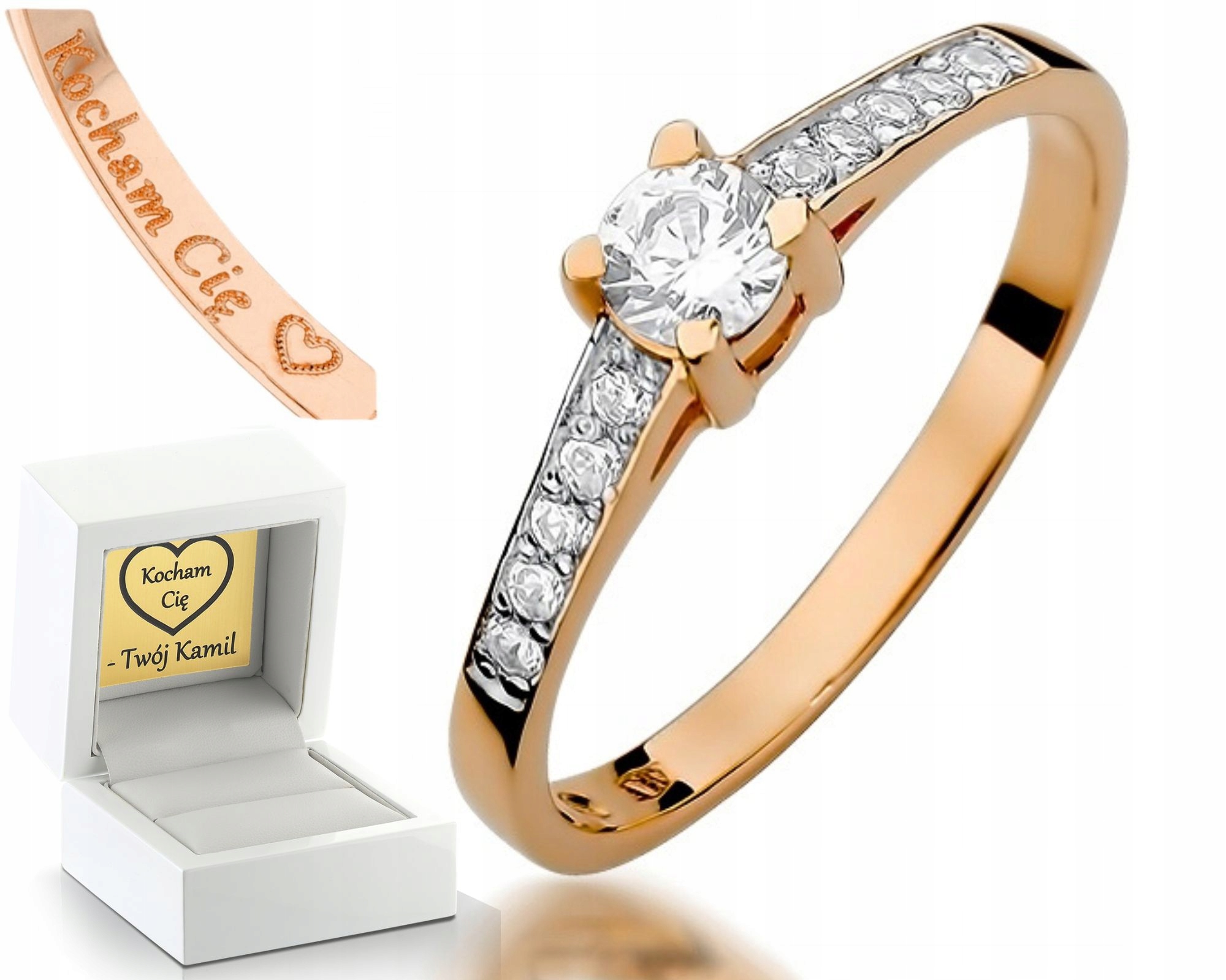 Prstýnek Z Růžovky Zlaté Diamanty 0,44 Ct Gravírování