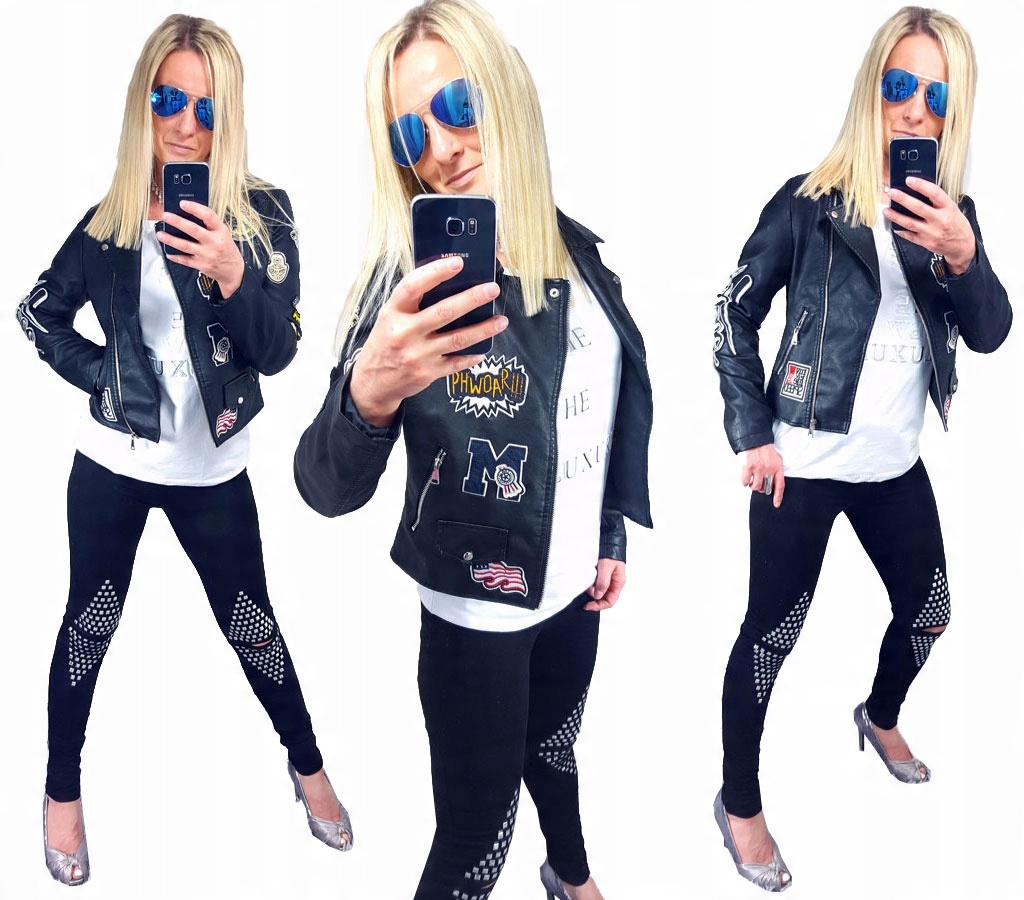 

Spodnie Legginsy Rurki Ćwieki Ripped Getry Dziury