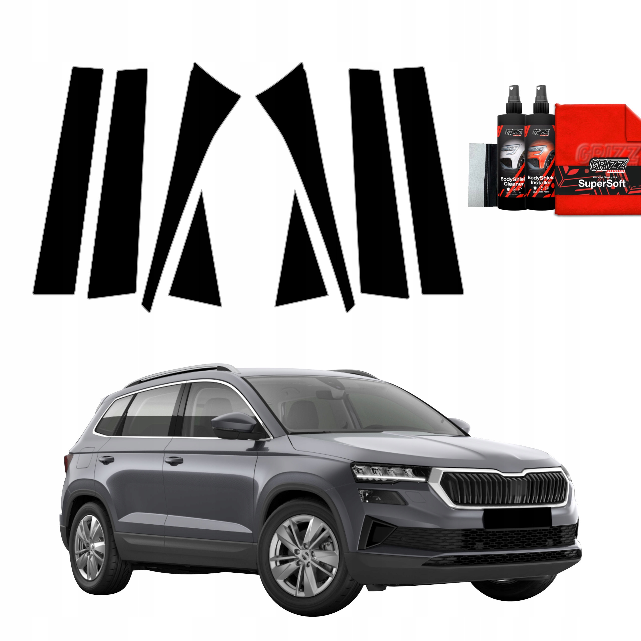 8v1 Černá fólie na sloupky pro Škoda Karoq (2022-2025)