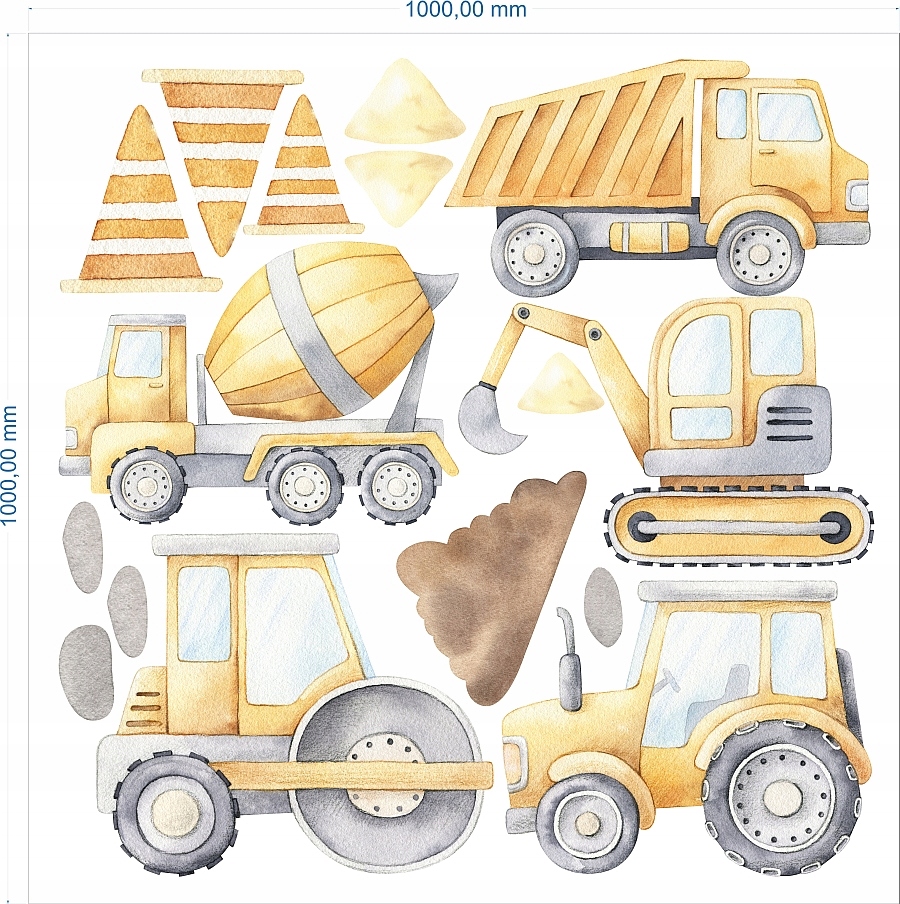 

Naklejki Na Ścianę Budowa Koparka Walec 100cm