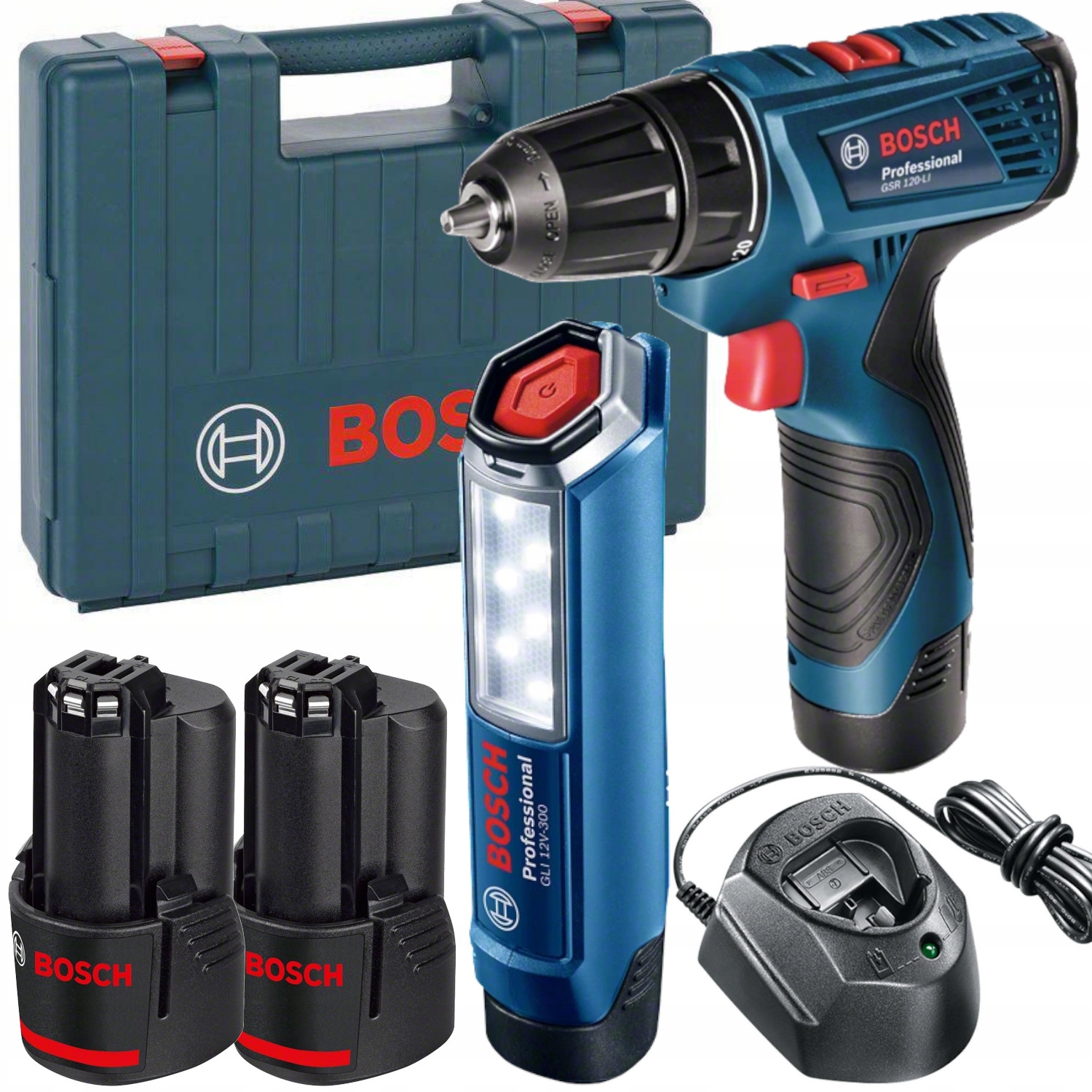 Bosch Aku Šroubovák Gsr 120-LI Akumulátorová Svítilna Gli 12V-300 2x2,0Ah