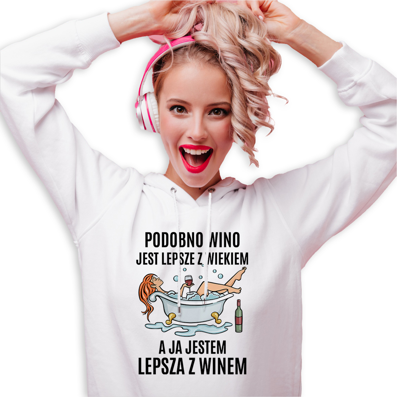 Mikina Bílá S Kapucí Na Dárek Narozeniny Jsem Lepší S Vínem M