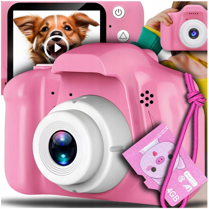 Aparat Cyfrowy Różowy Dla Dzieci Dziecka Fotograficzny Kamera Karta 4GB