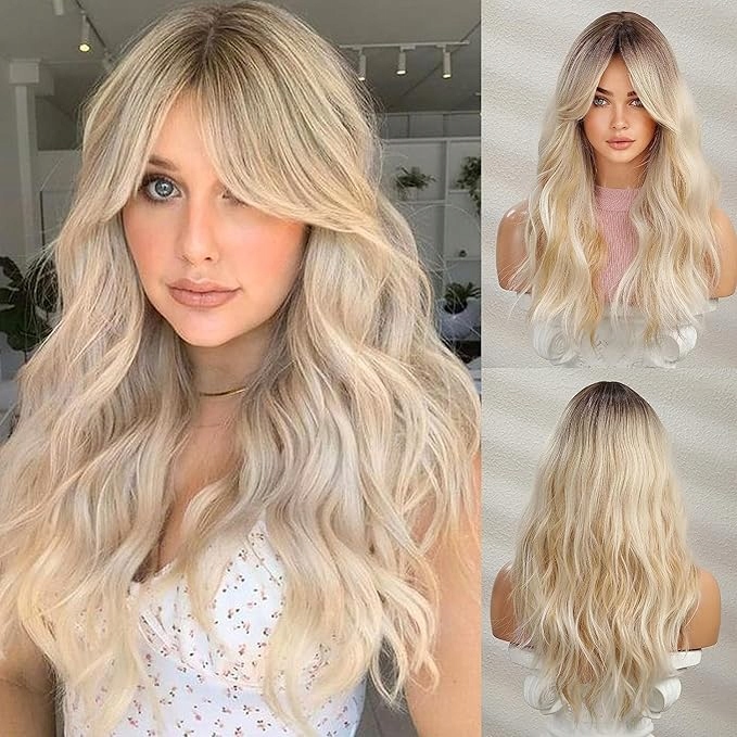 Dámská paruka Paruky Ombre Blond Kudrnaté vlasy Dlouhé+ Čepice Wig
