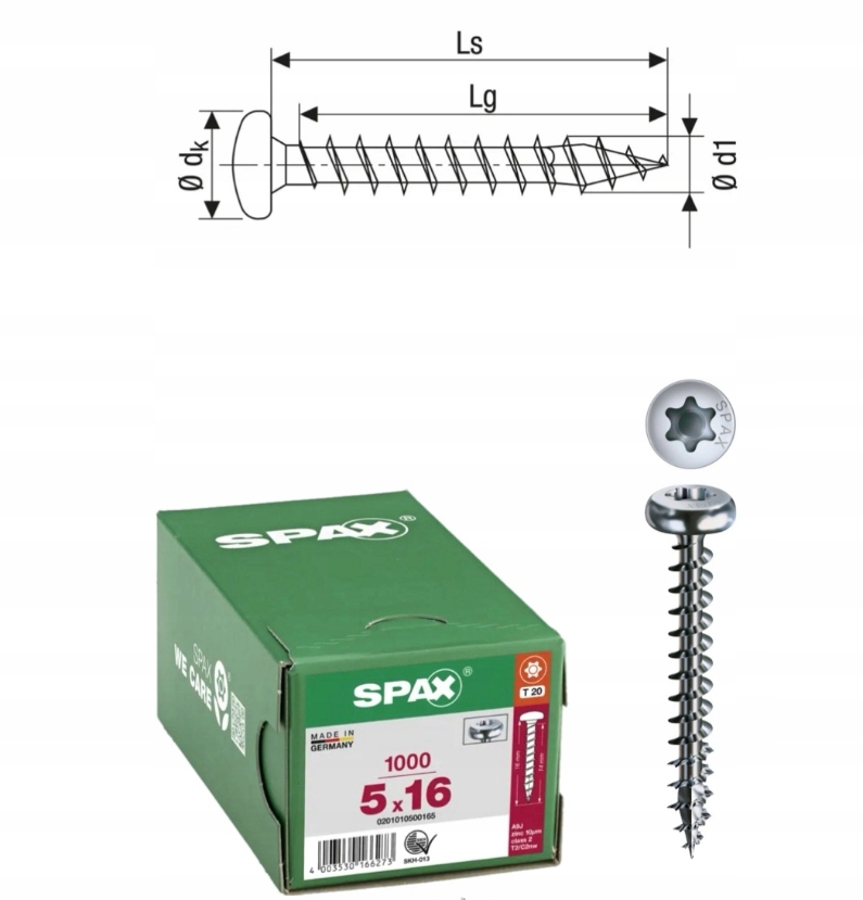 Univerzální šroub do dřeva spax 5 x 16 Wirox Hb Tx 500 ks