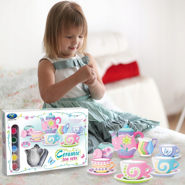 CERAMICZNY ZESTAW DO HERBATKI POMALOWANIA KREATYWNY FARBY PĘDZLE PREZENT Bohater brak