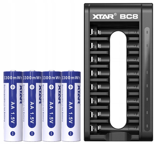 Set: Nabíječka Xtar BC8 4x Akumulátory Aa R6 1,5V Li-ion 2000 mAh