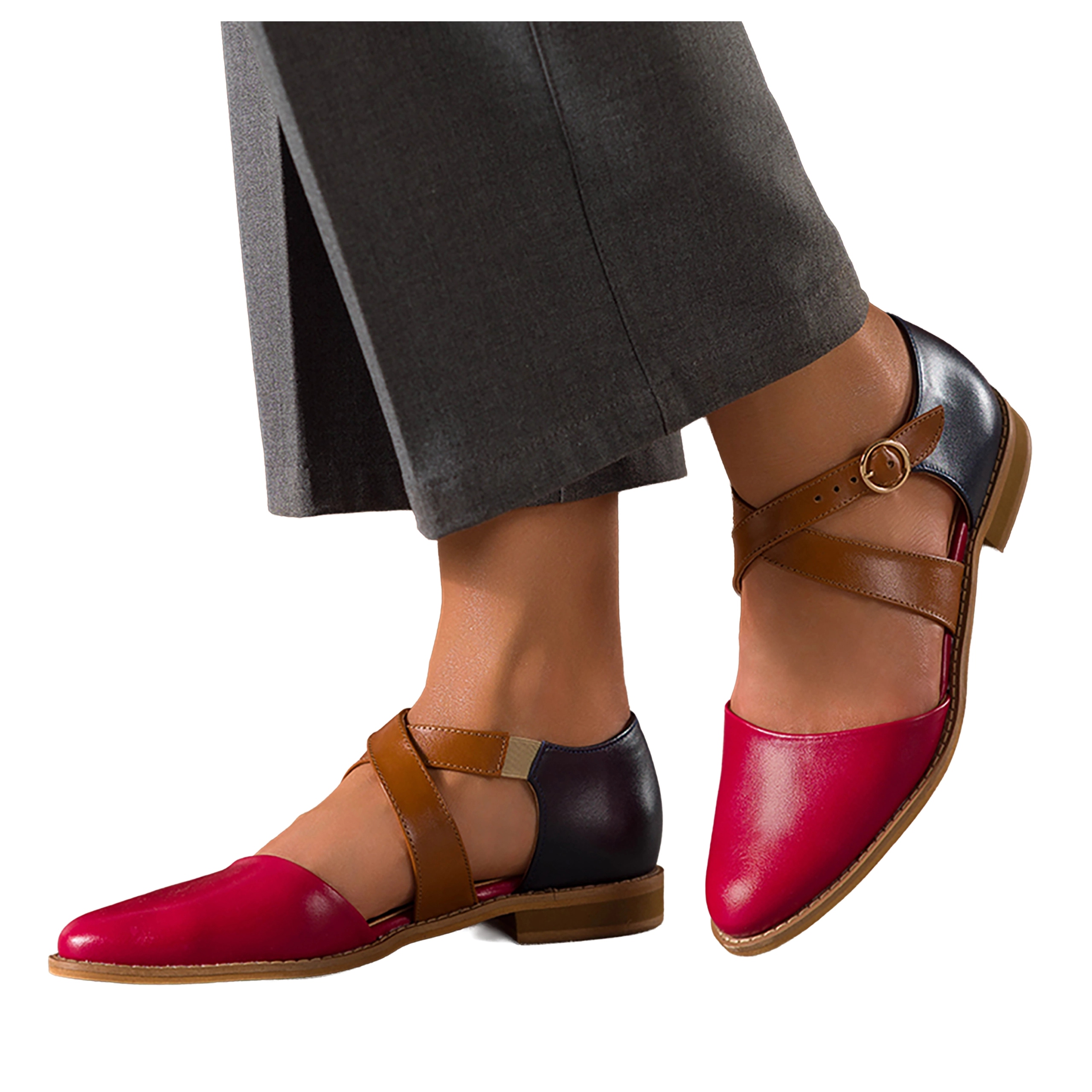 Polobotky Červené Dámské Kožené Barevné Pásky Na Kříž Pohodlné vel. 36