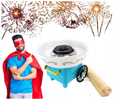 MASZYNA MASZYNKA WATY CUKROWEJ DOMOWA WATA CUKROWA PATYCZKI NIEBIESKA WATA