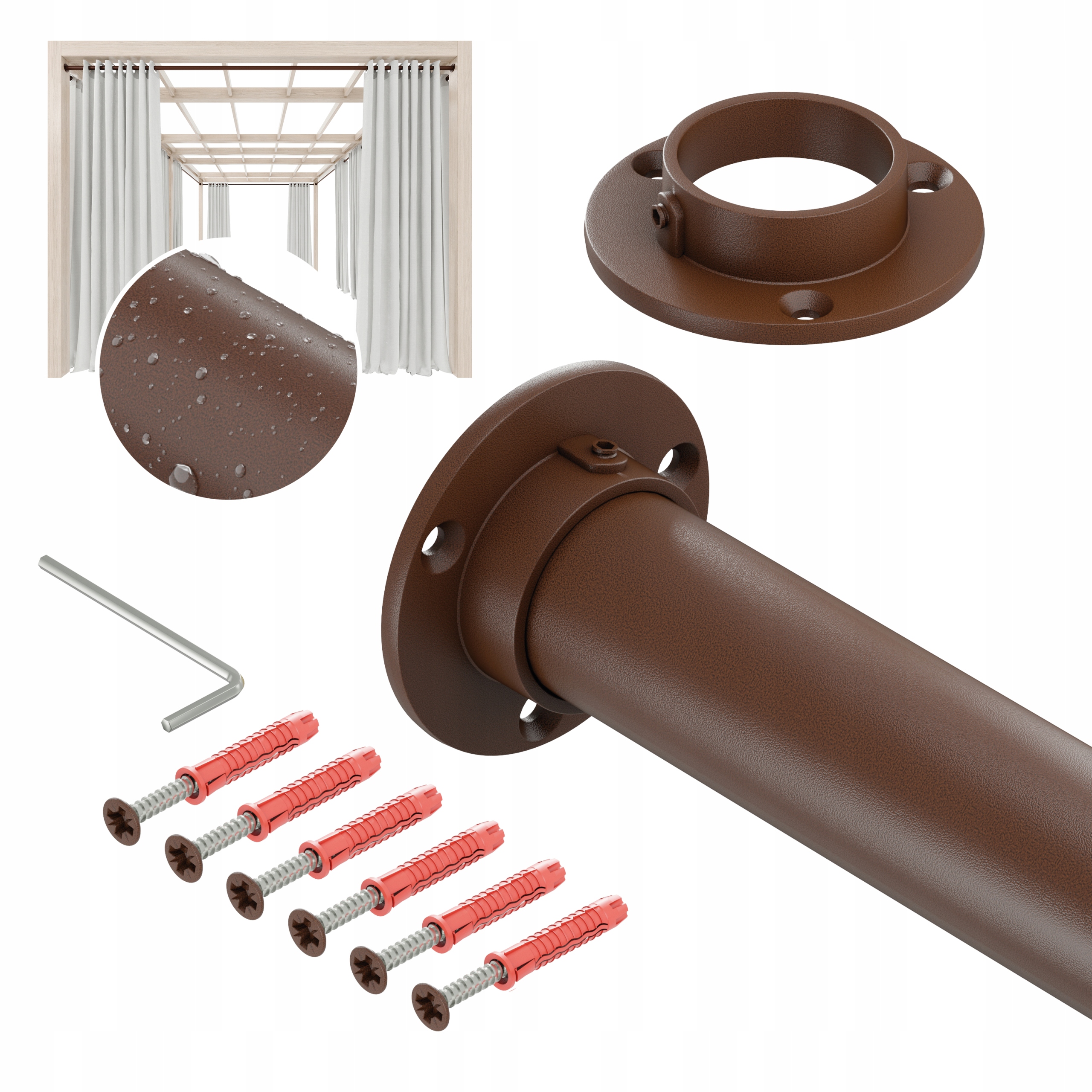 Tyč Na Zahradní Záclony Do Altánku Balkon Terasa Pozink 32 mm Bronz 200 cm