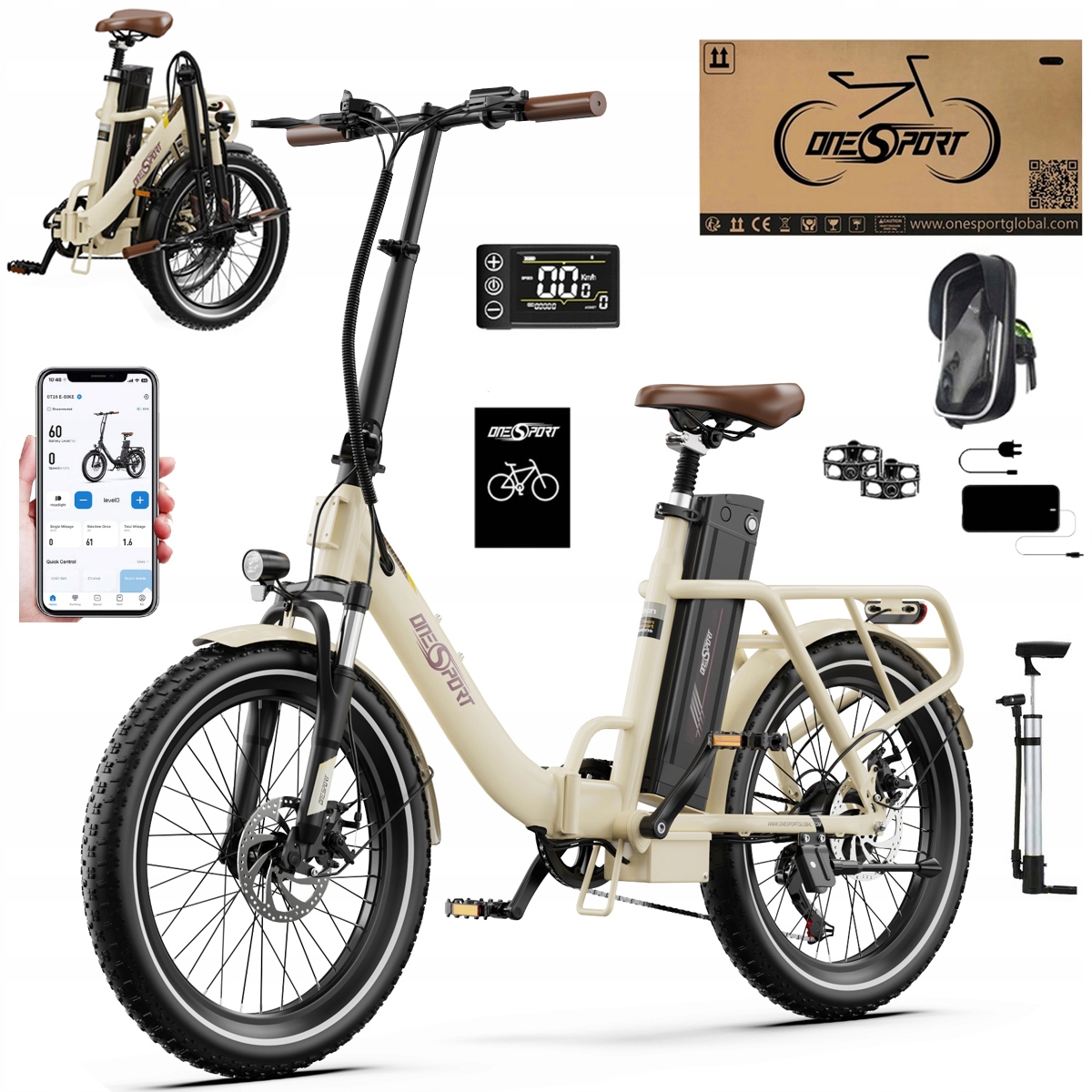 2026 Nowy Składany Rower elektryczny Onesport OT16-2 250W 48V17Ah120km 20"