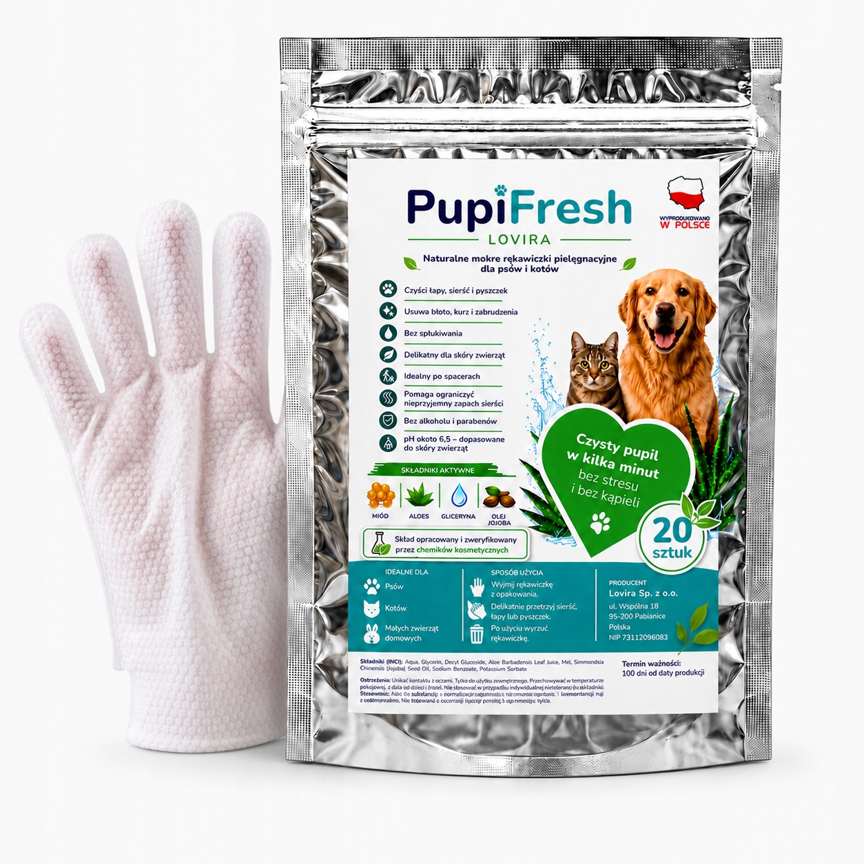 PupiFresh – opakowanie 20 sztuk mokrych rękawiczek dla psów i kotów