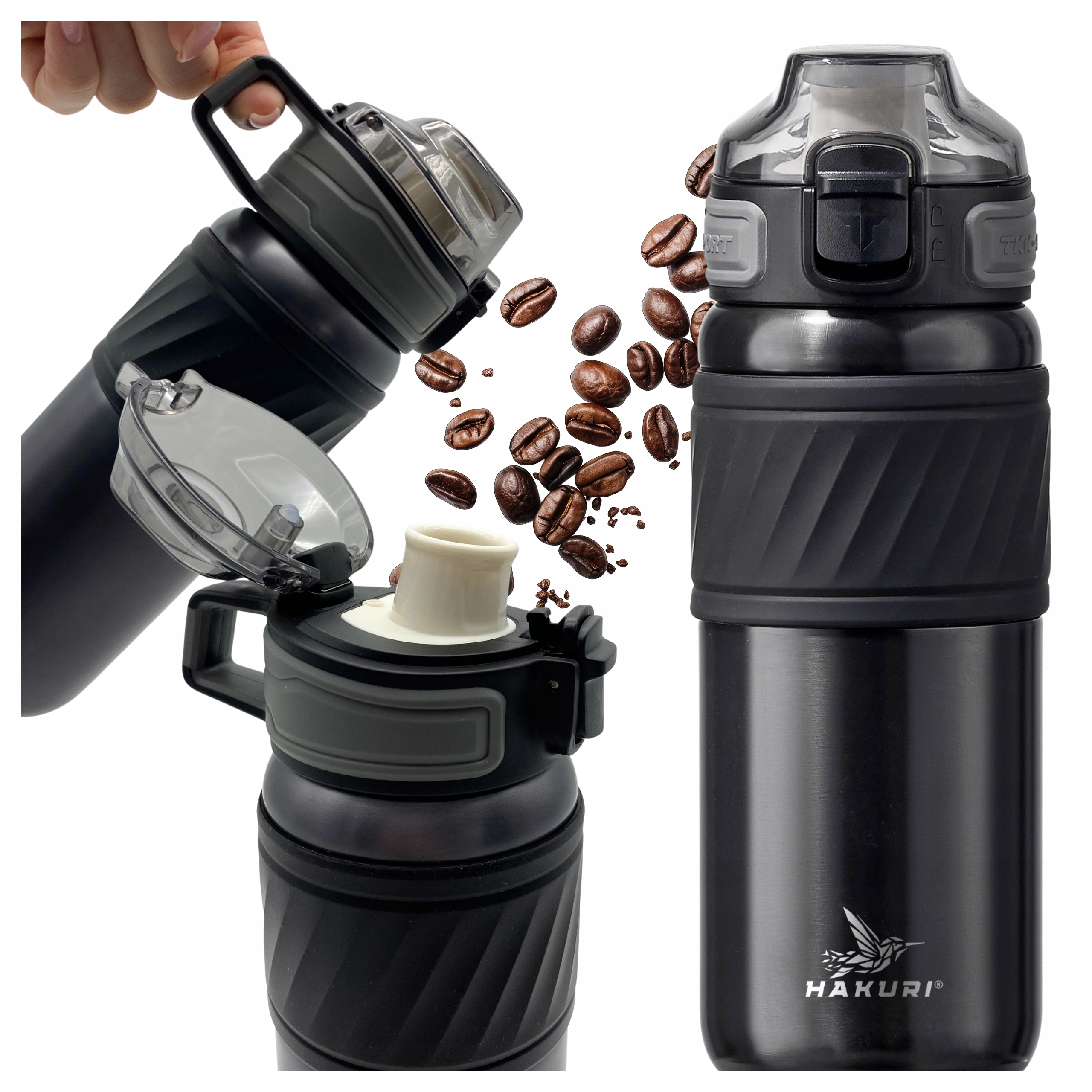 Termohrnek Termoska na čaj a kávu s náustkem brčko 2v1 Černá 500 ml