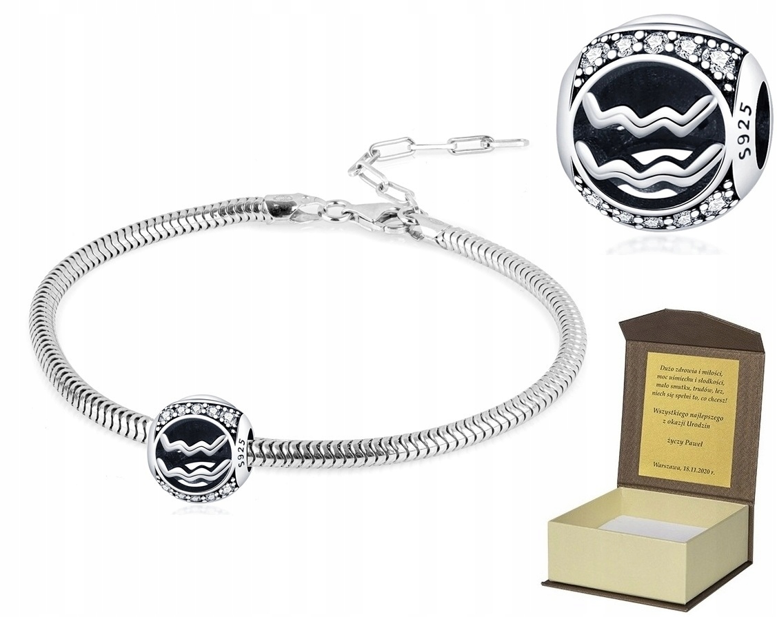 Stříbrný náramek 19-22 cm Charms Znamení Zvěrokruhu Vodnář BC515