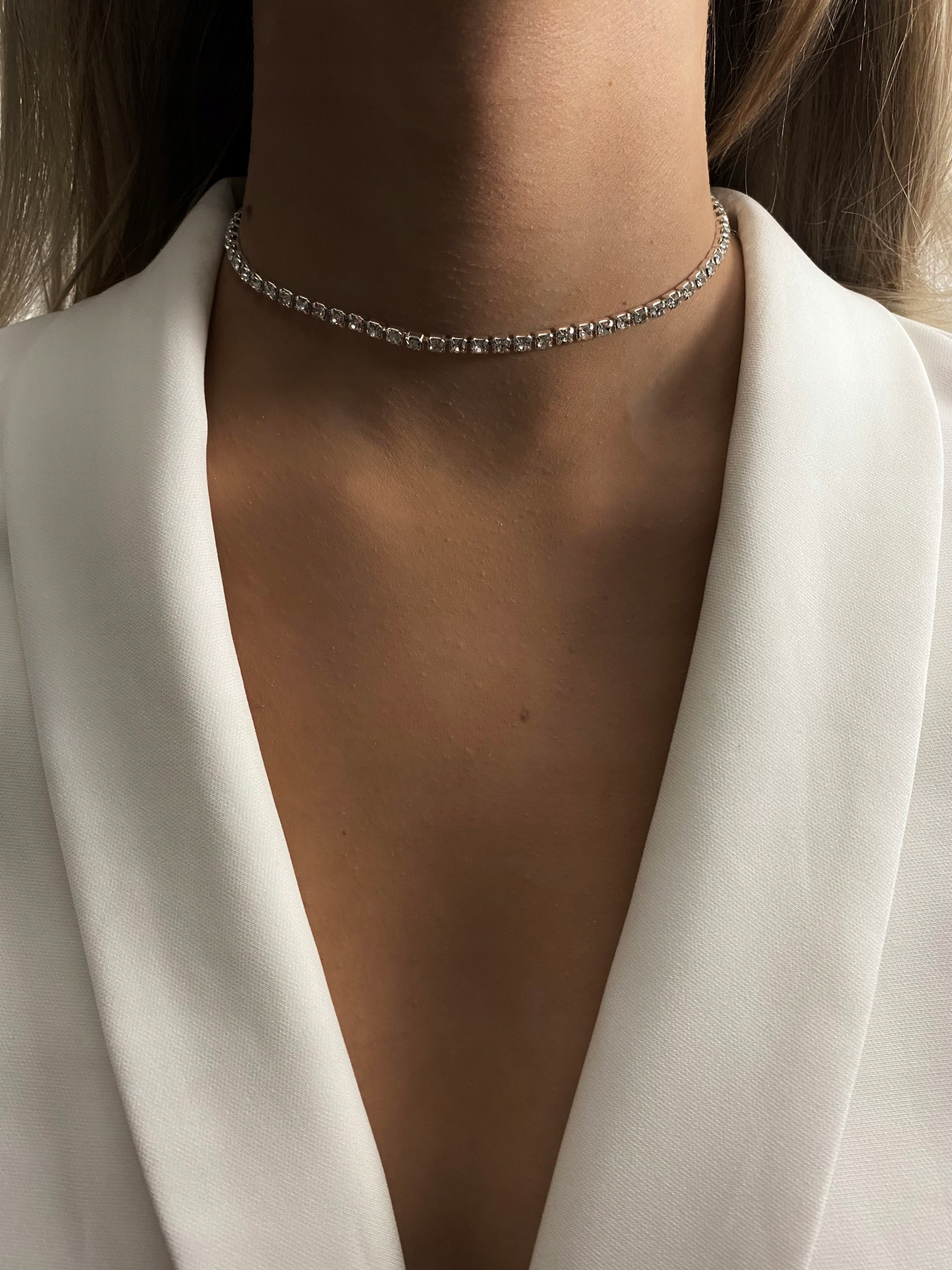 

Srebrny Naszyjnik łańcuszek Choker stal Cyrkonie