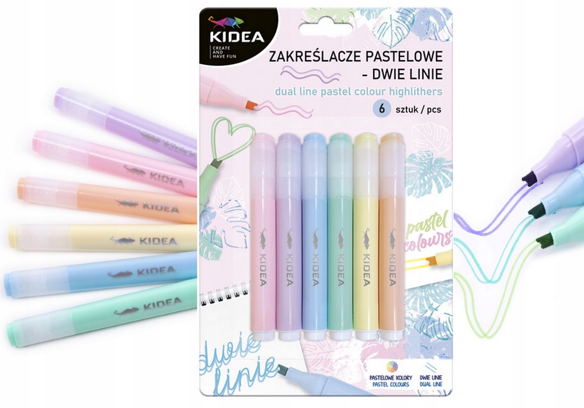 

Kidea Zakreślacze Markery Pastelowe podwójna linia