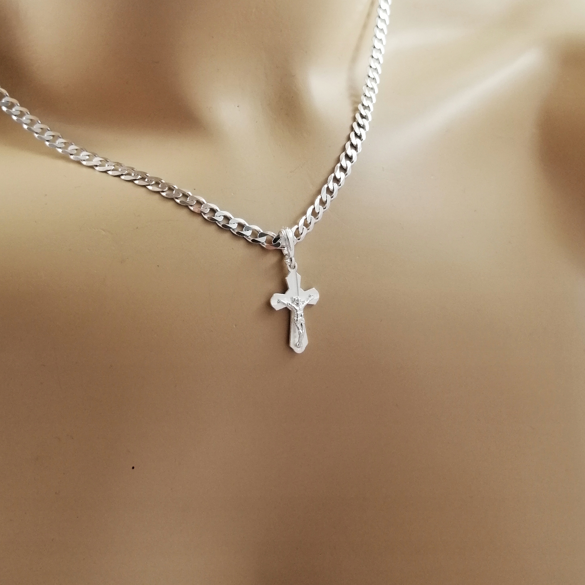 SREBRNY ŁAŃCUSZEK PANCERKA+KRZYŻYK MAŁY 925 GRAWER NA PREZENT DLA CÓRKI Kolekcja Na Komunię Komunijny Chrzest Grawer