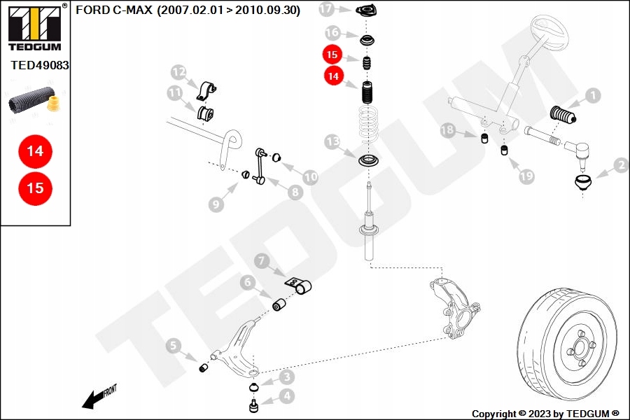 ODBOJNIK AMORTYZATORA PRZEDNIEGO LEWY PRAWY OSŁONA FORD MAZDA VOLVO Numer katalogowy części TED49083