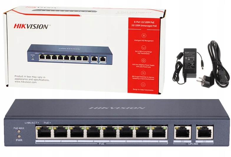 

Switch PoE 8x PoE do kamer Hikvision 60W 10/100Mb