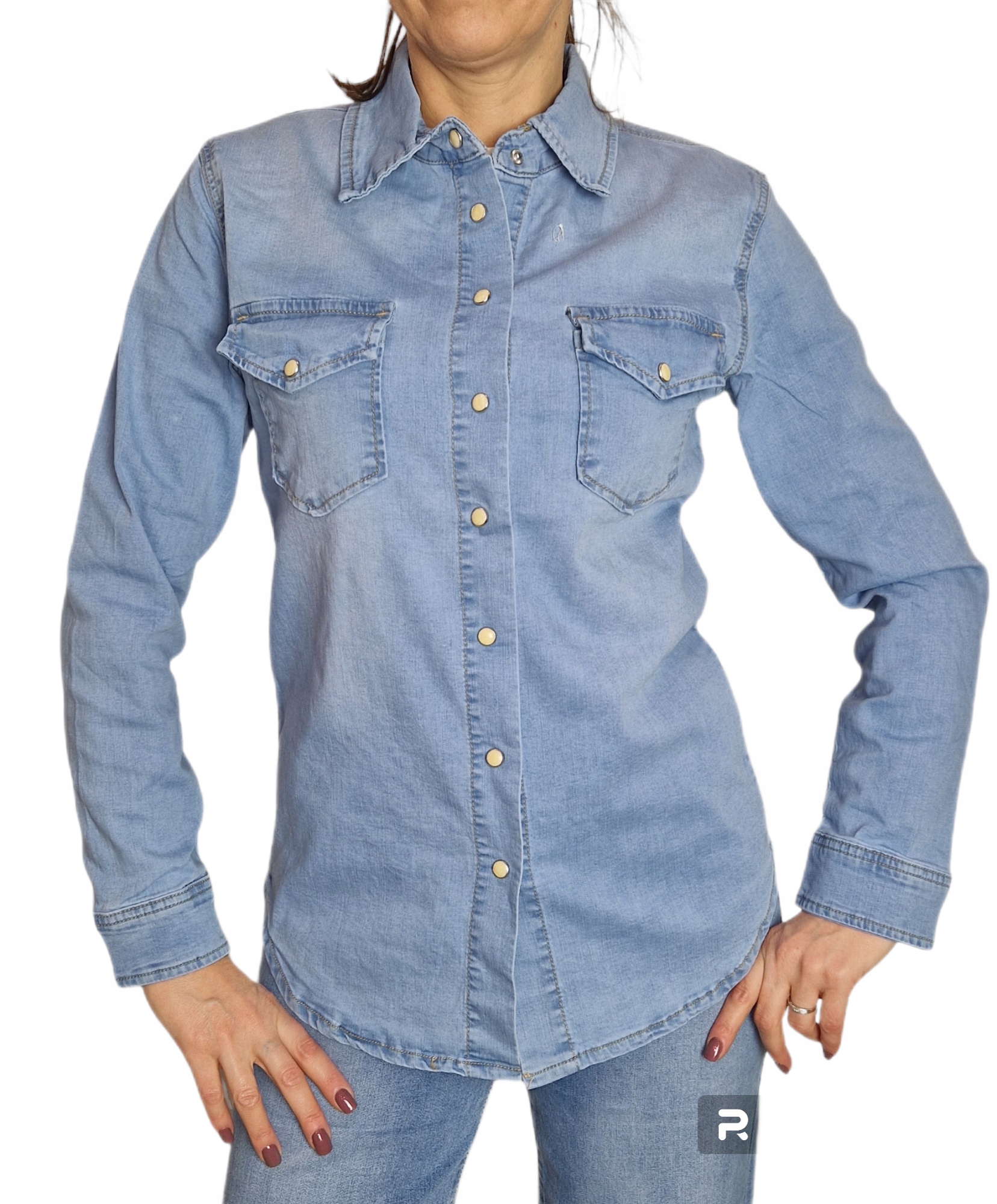 Dámská džínová košile s vypasovaným vzorem, světlá