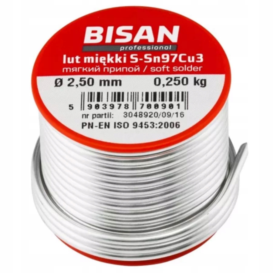 

Lut miękki cyna S-Sn97Cu3 2,5mm 250g Bisan