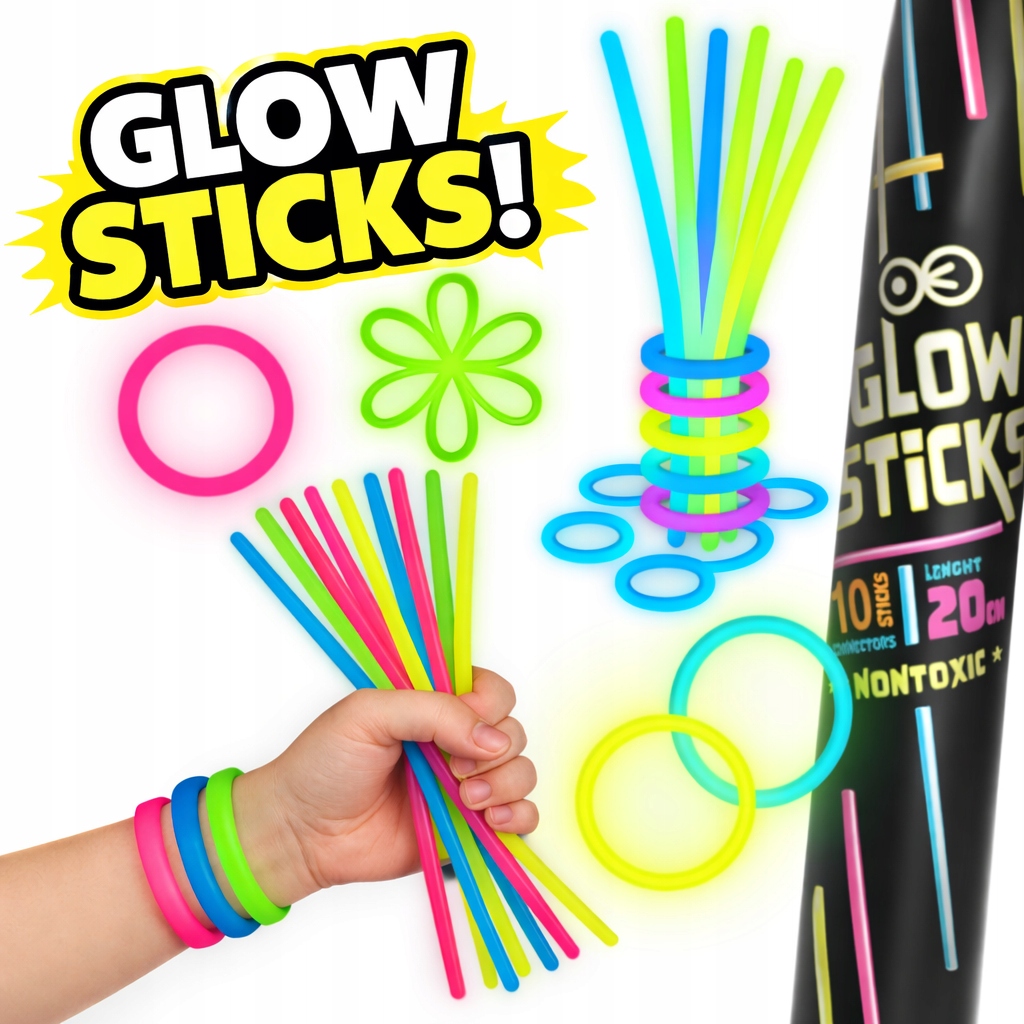 ŚWIECĄCE PATYCZKI FLUORESCENCYJNE BRANSOLETKI NA IMPREZĘ GLOW STICK - 10SZT