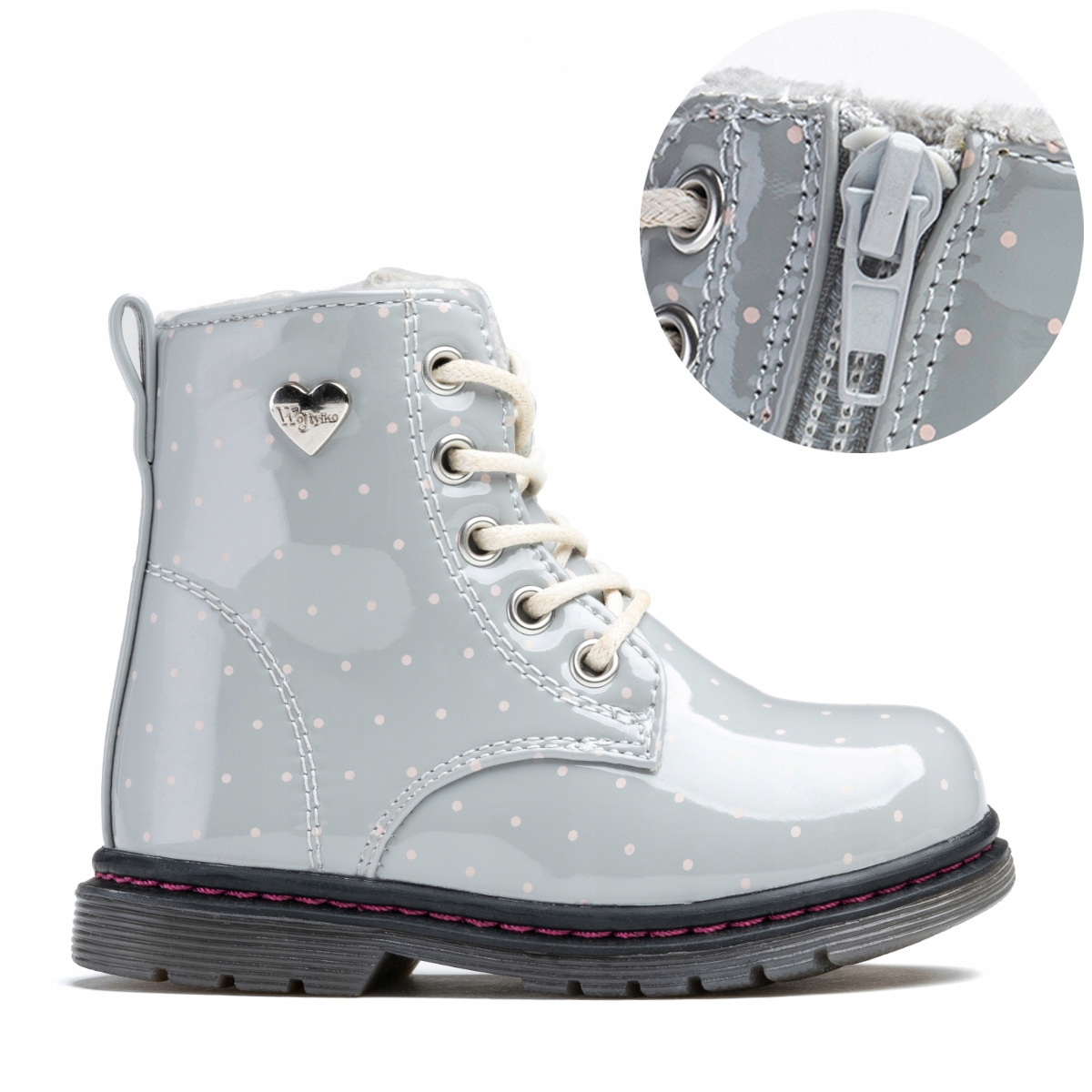 Trzewiki dziewczęce OCIEPLANE lakierowane wygodne SUWAK miękkie Wojtyłko