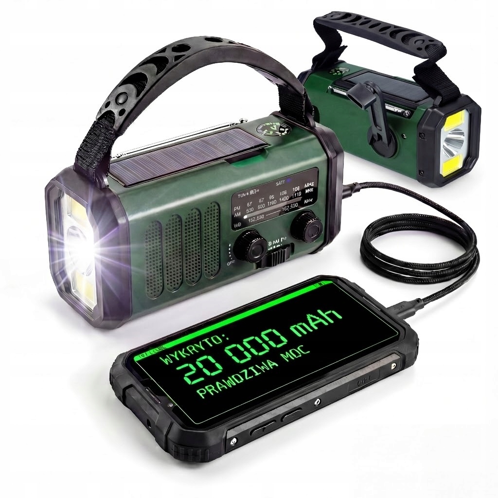 Přenosné Rádio Na Kliku 20000 mAh Solární Sos Stavební Svítilna Powerbank