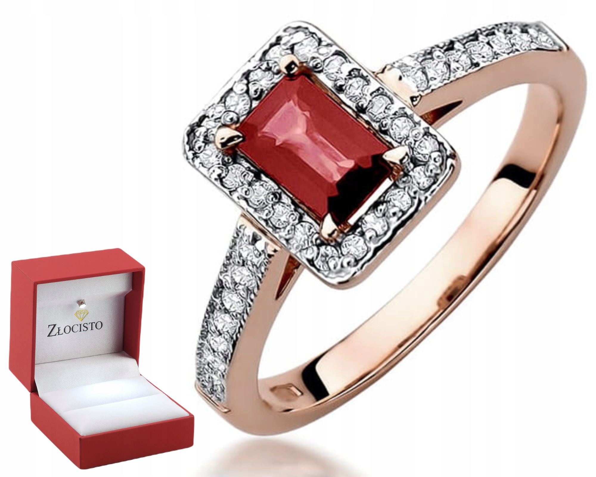 Růžové Zlato Prstýnek Rubín Brilianty Gravírování 585 Bonus Dárek