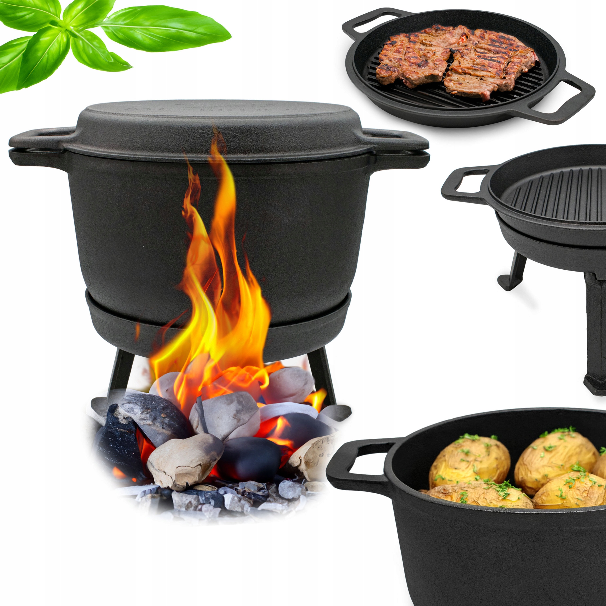 Kociołek żeliwny 10L stojący 3w1 Prażone Garnek Myśliwski Meyerhoff