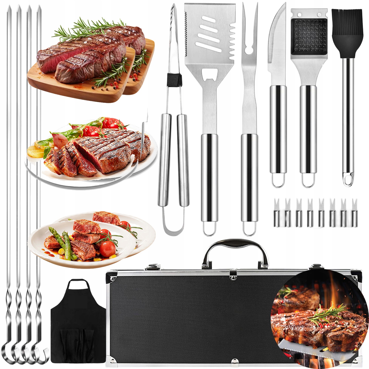 Grilovací Příslušenství Sada Nerezová Ocel 21 Ks Kleště Na Potřeby Pouzdro
