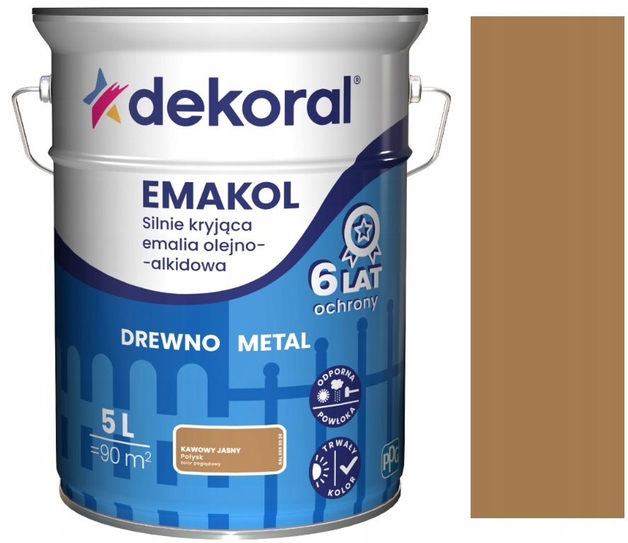 Dekoral Emakol Strong Emalia Drewna Metal Kawowy Jasny Połysk 5L