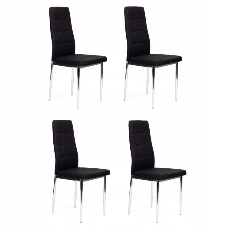 ModernHome KW01 Sada 4 jedálenských stoličiek, chrómové nohy, čierna