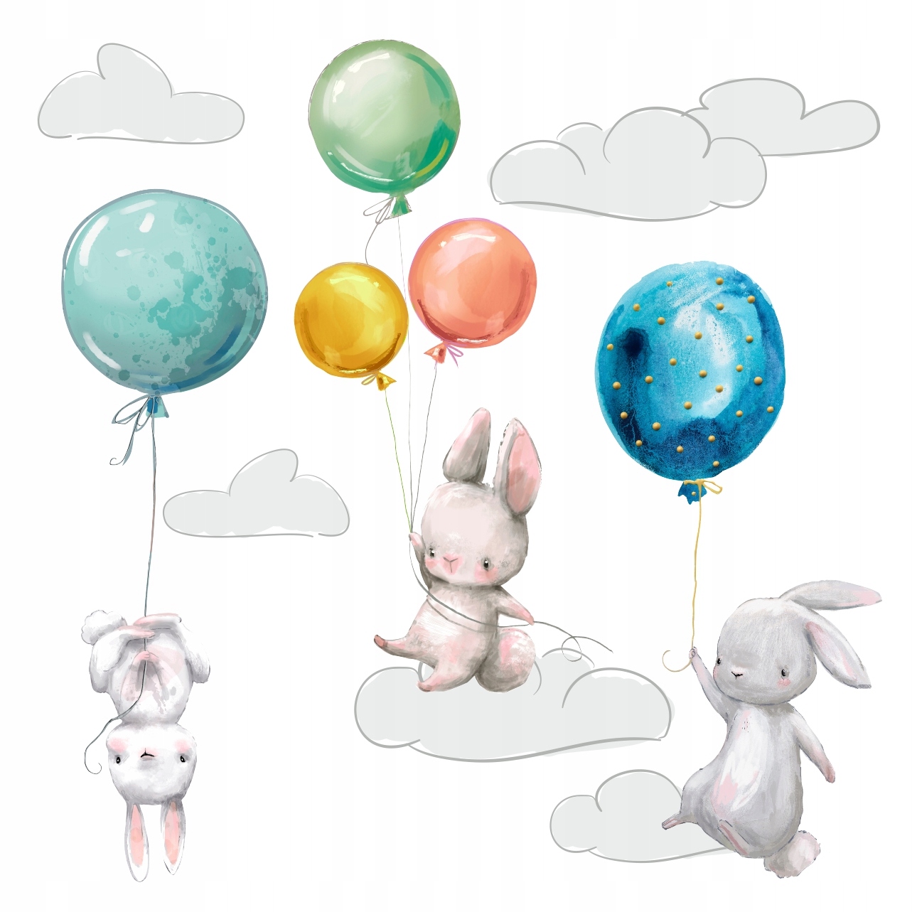 

Naklejki na ścianę Króliczki chmurki Balony dzieci