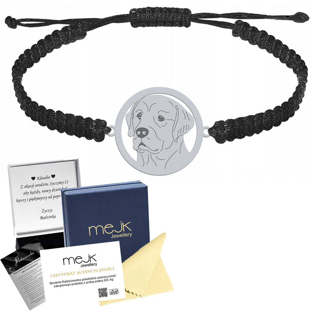 Stříbrný náramek se psem Zlatý retrívr 925 Žena Makramé Gravírování