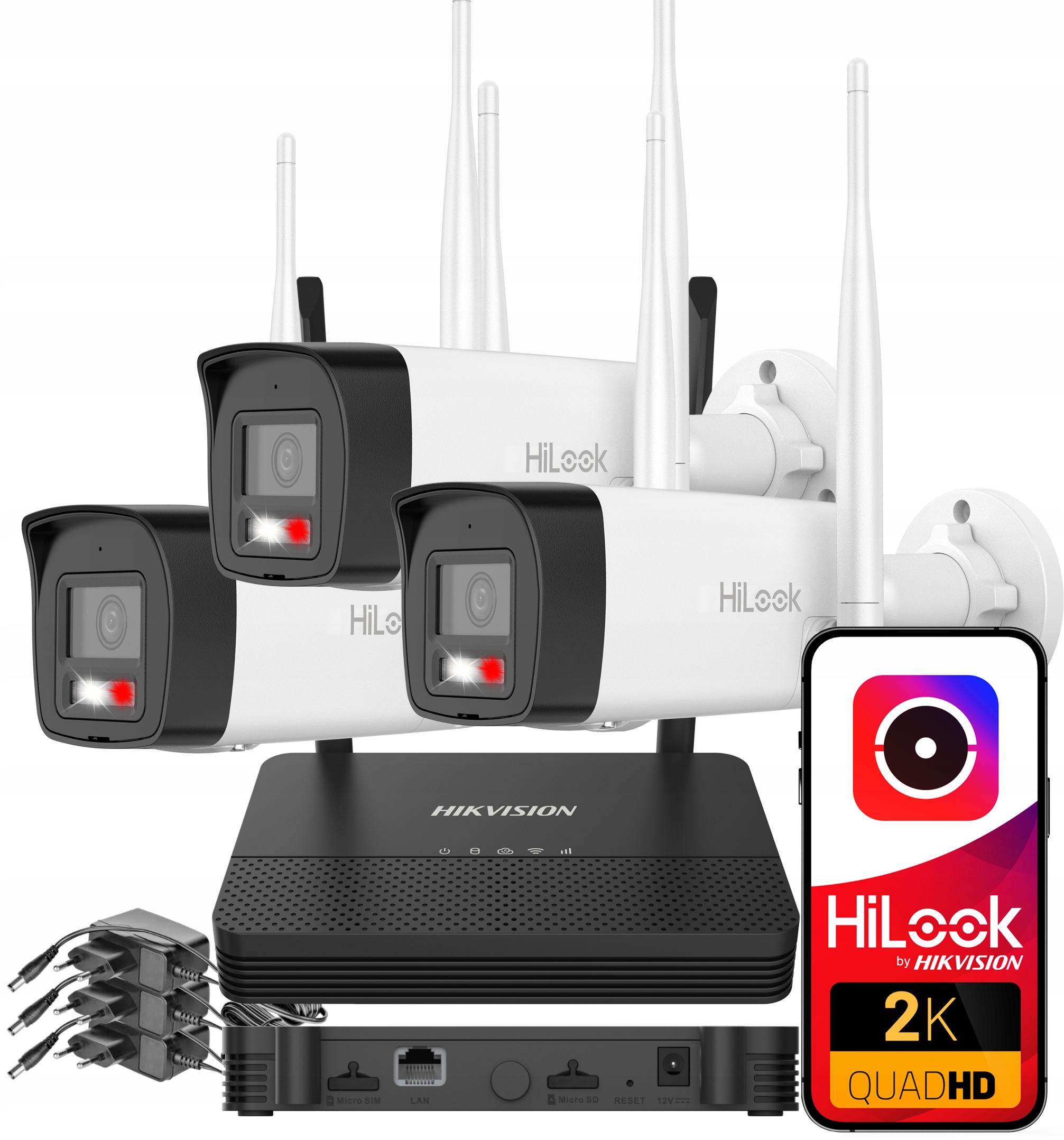 WiFi monitorovací sada Hikvision Hilook 4Mpx 2K+ 3 venkovní Led kamery