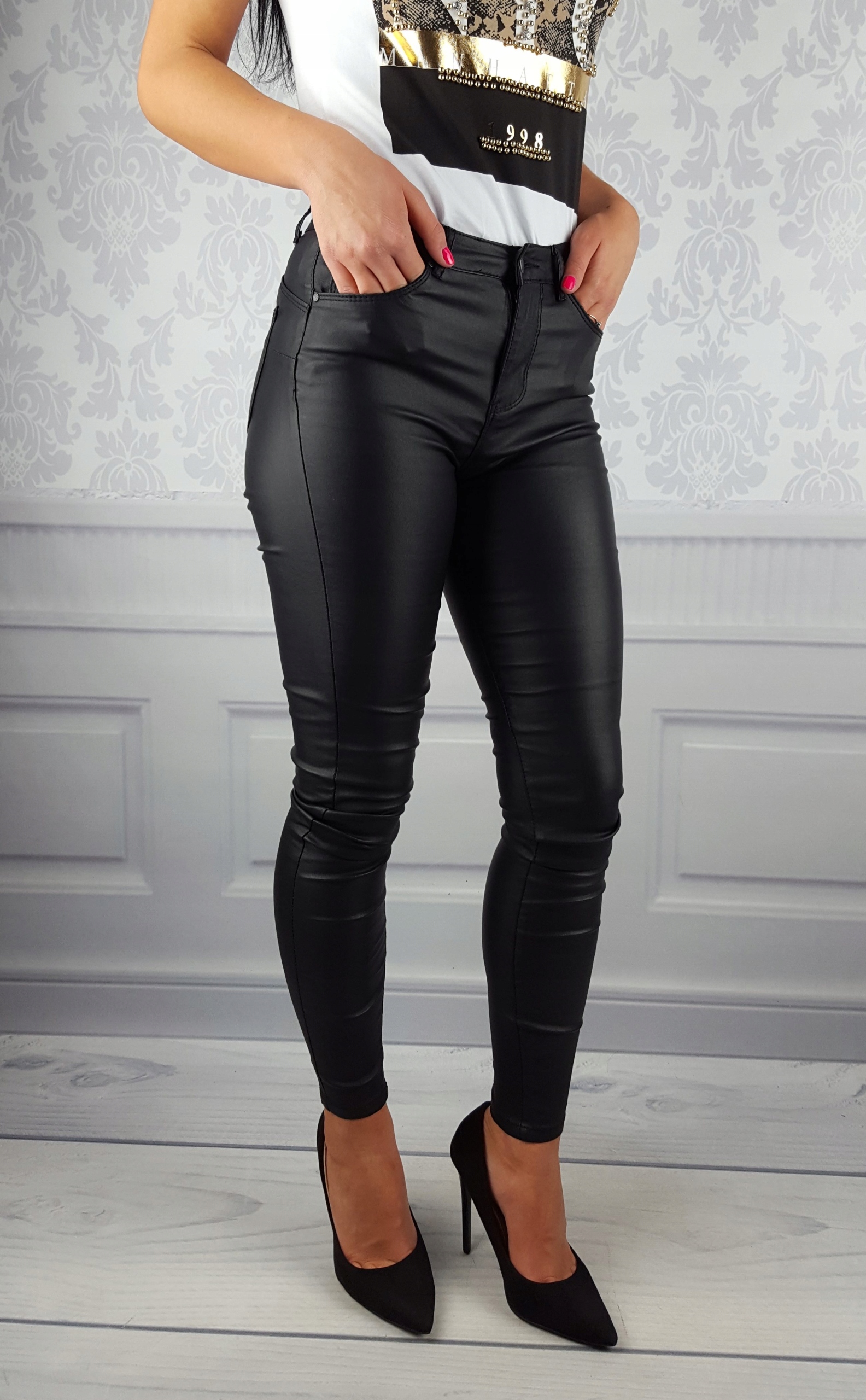 DAMSKIE SPODNIE MODELUJĄCE WOSKOWANE SKÓRA PUSH-UP Długość nogawki długa