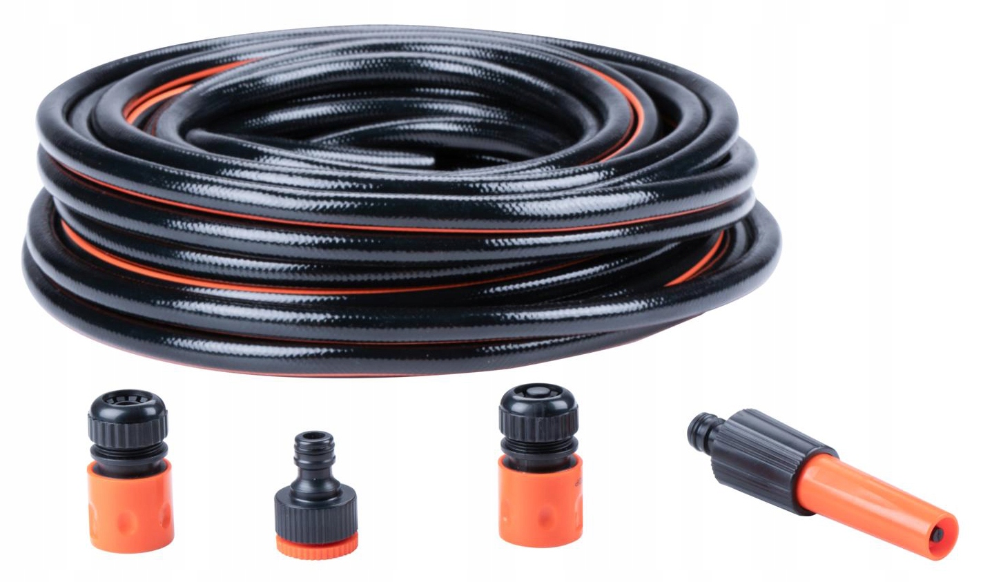 WĄŻ OGRODOWY GUMOWY CZARNY Black&Decker 3 WARSTWOWY 12mm x 20m + ZŁĄCZKI Stan opakowania oryginalne