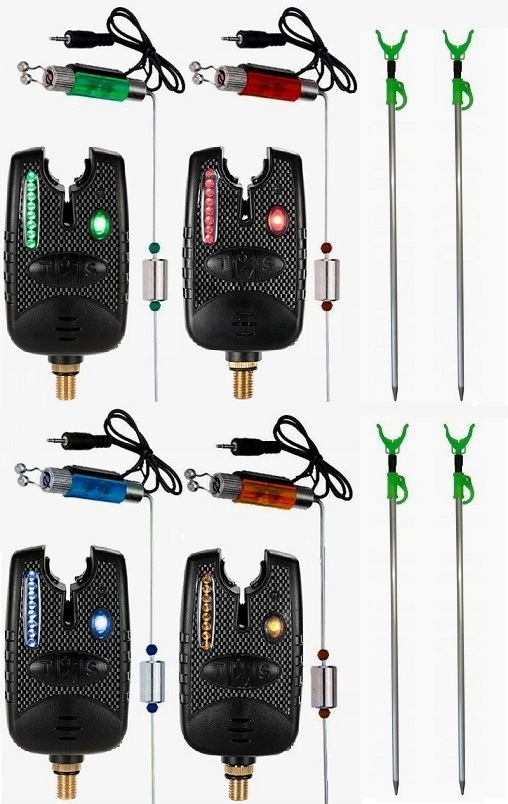 4x SYGNALIZATOR WODOODPORNY+SWINGER+PODPÓRKI WĘDKI