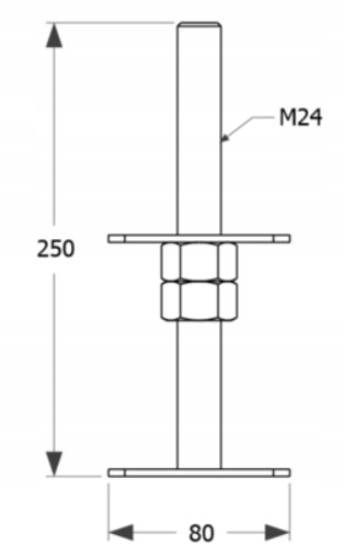 PSR 80 PODSTAWA SŁUPA REGULOWANA 80x250x4,0 M24 Rodzaj podstawa słupa