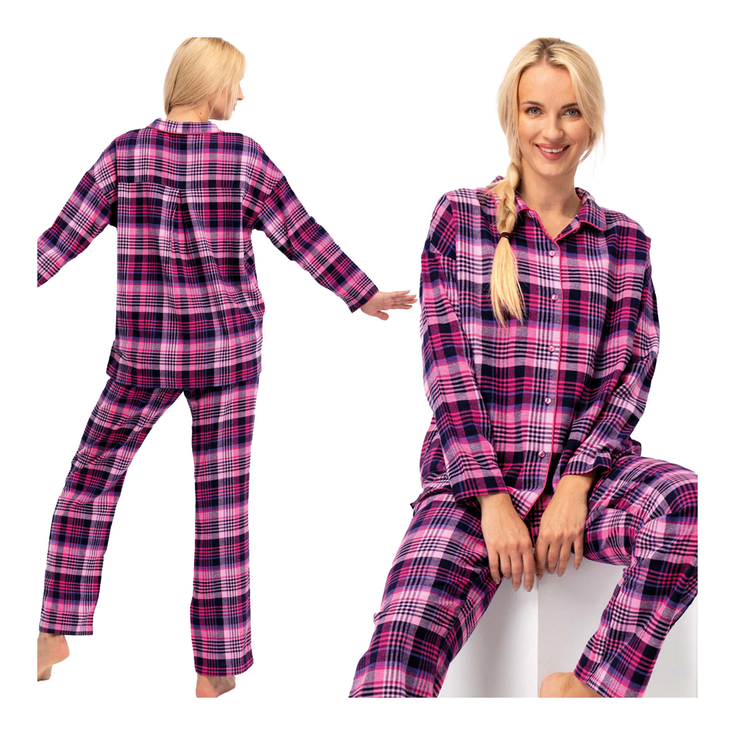 Dámské bavlněné pyžamo s dlouhým rukávem a dlouhým rukávem Key 4XL