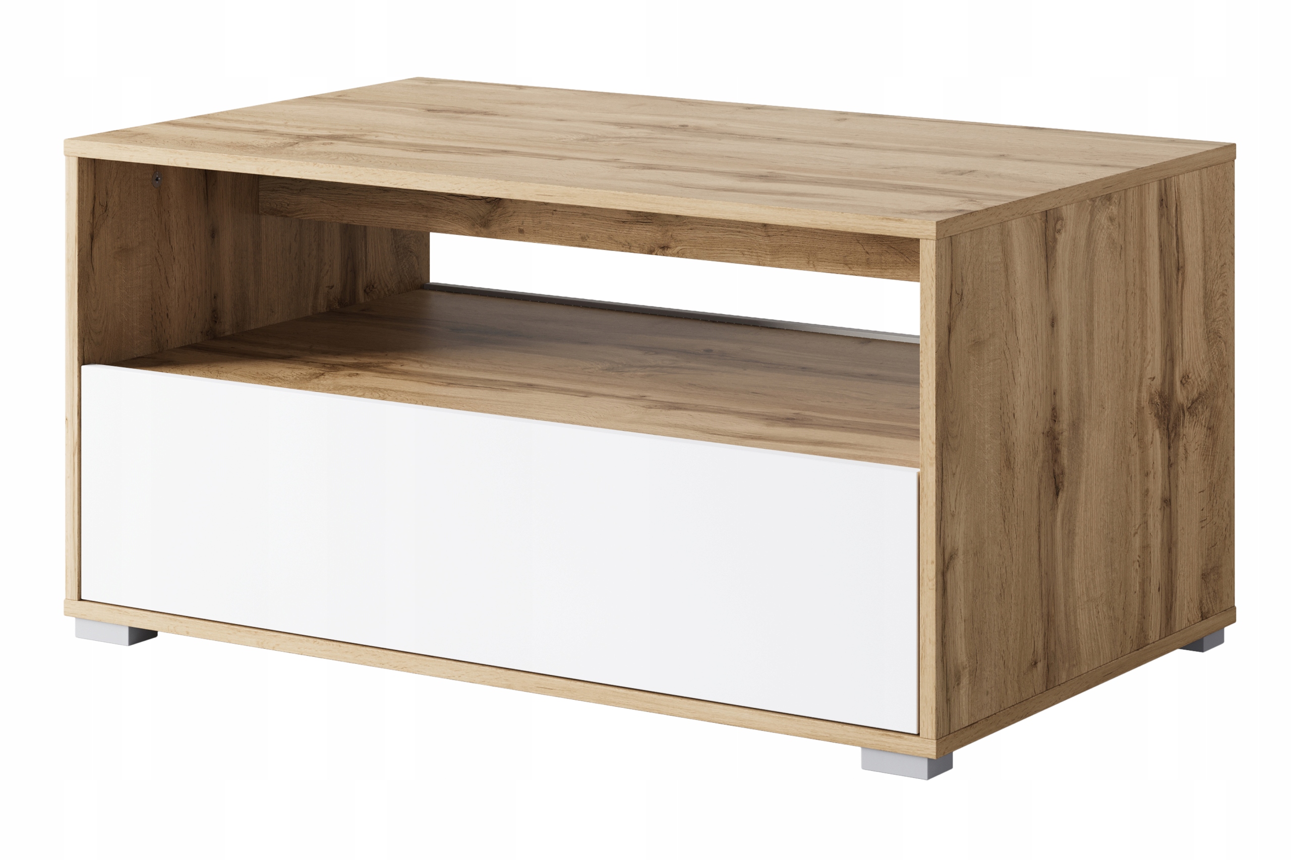 Konferenční stolek do obývacího pokoje obdélníkový s policí a úložným prostorem 90 cm wotan bílý