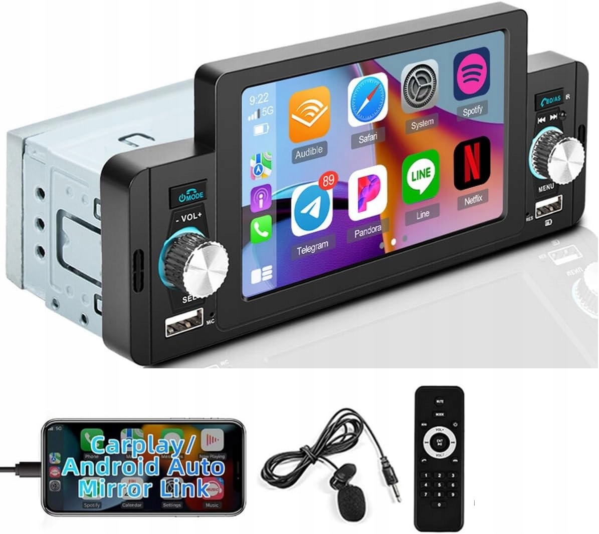 Radio samochodowe Camecho A3467 1-DIN 5 cali Bluetooth kamera cofania