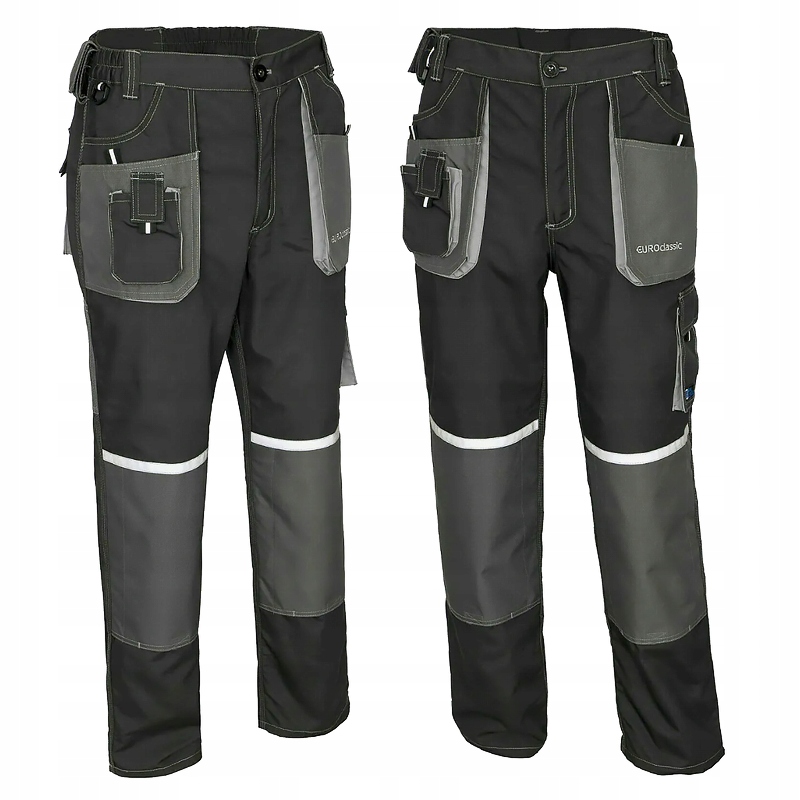 WZMACNIANE SPODNIE ROBOCZE DO PASA POTRÓJNE SZWY ODBLASKI 9 KIESZENI MOCNE Model EUROCLASSIC