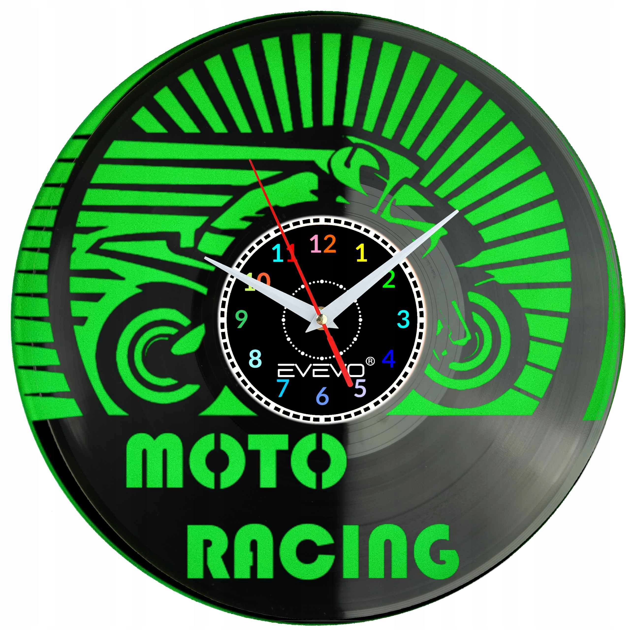 Motocykl Moto Závodní Hodiny Nástěnné Fluorescenční Pozadí Deska