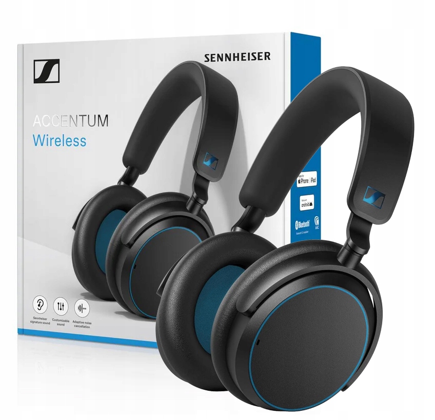Sluchátka Sennheiser Accentum Blue Hybrid Anc, výdrž 50h, 37mm, aptX, 106dB, Usb-c