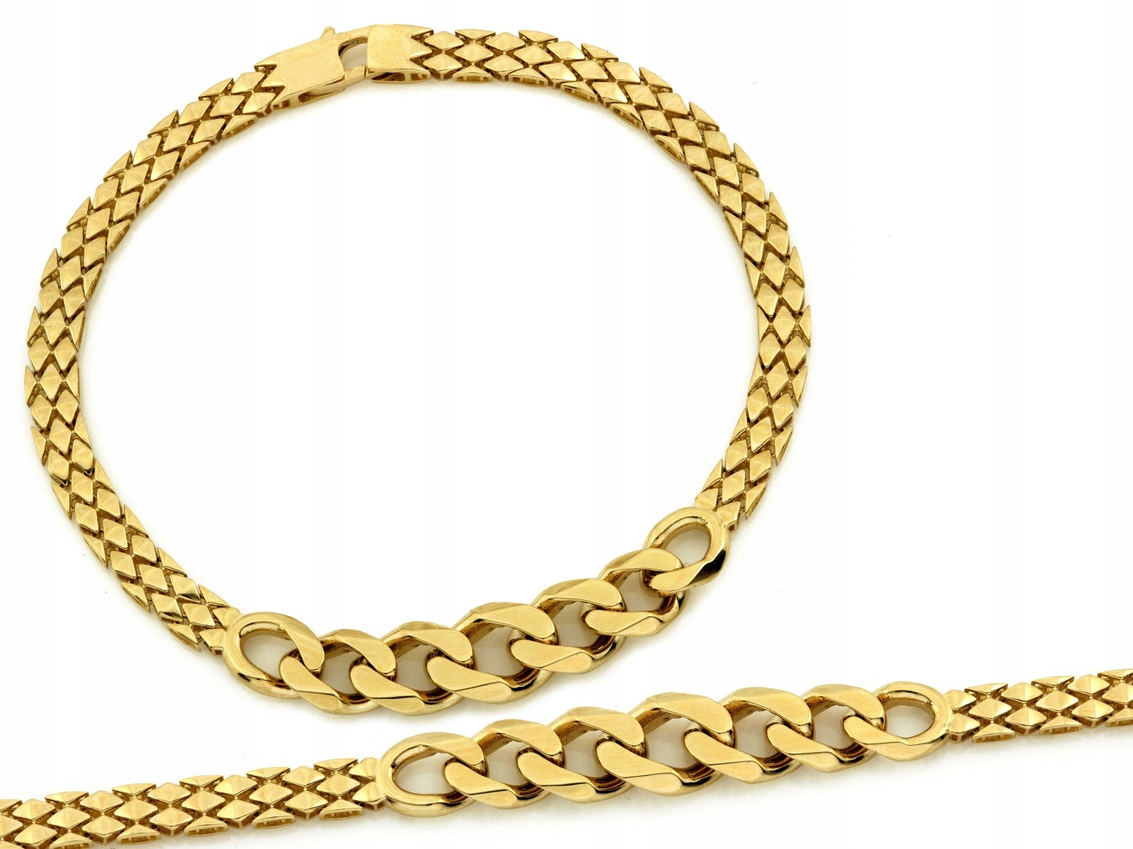 Zlatý náramek 585, široký, efektní, s tlustým pancířem, 20 cm, pancíř 8.11 g