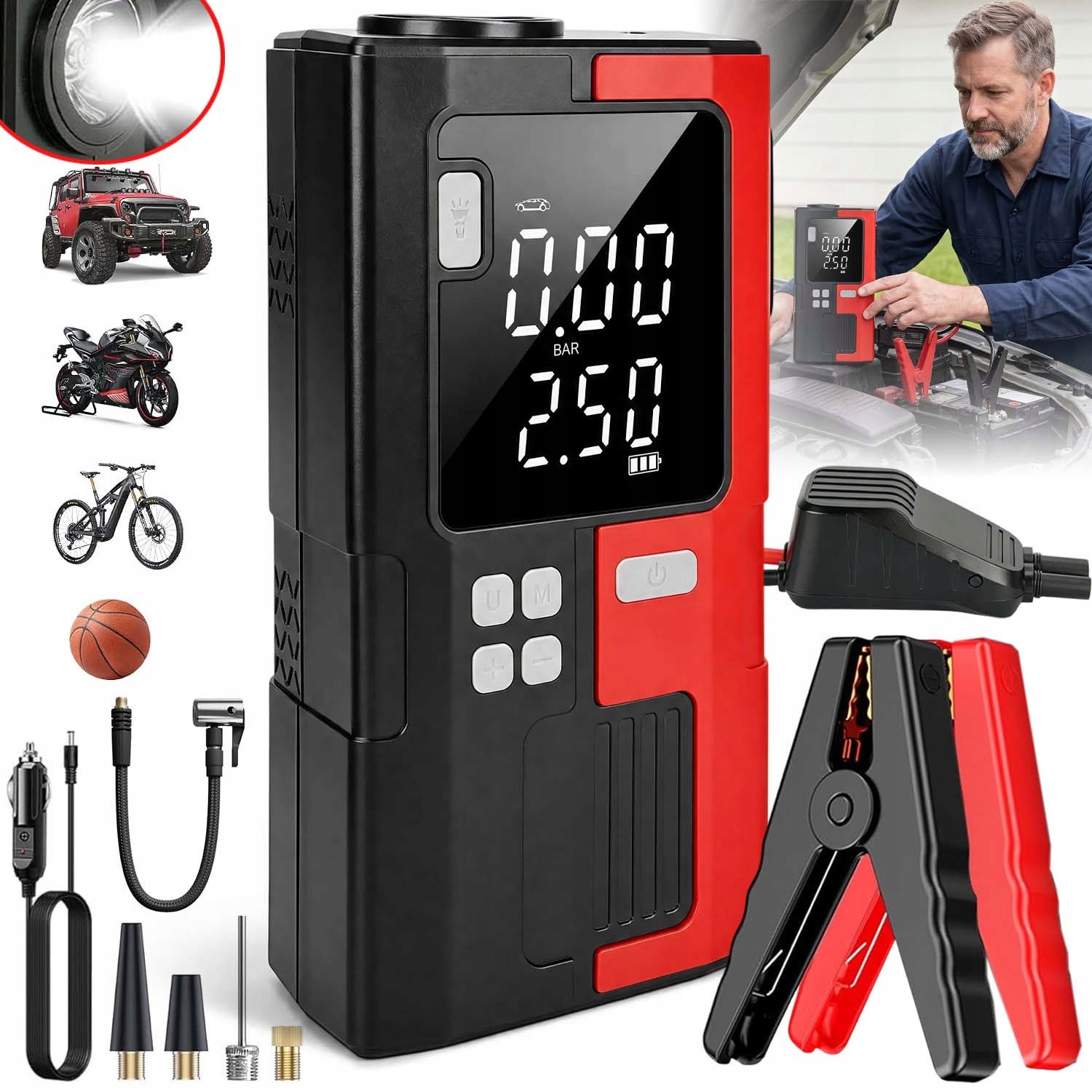 Jump Starter Booster Kompresor Baterka Powerbank S Led Prenosné Čerpanie