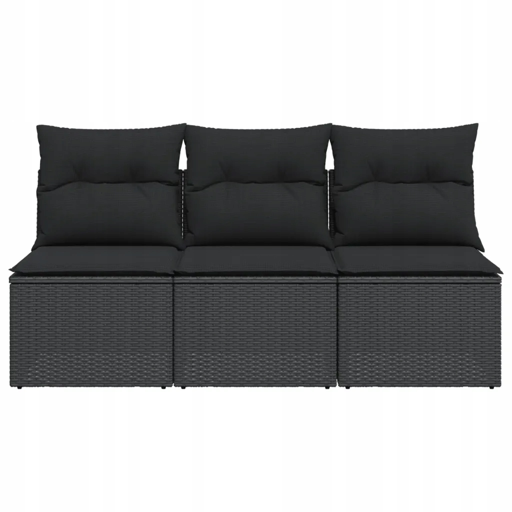 Sofa ogrodowa z poduszkami, 3-osobowa, czarna, polirattan EAN (GTIN) 8721012333734